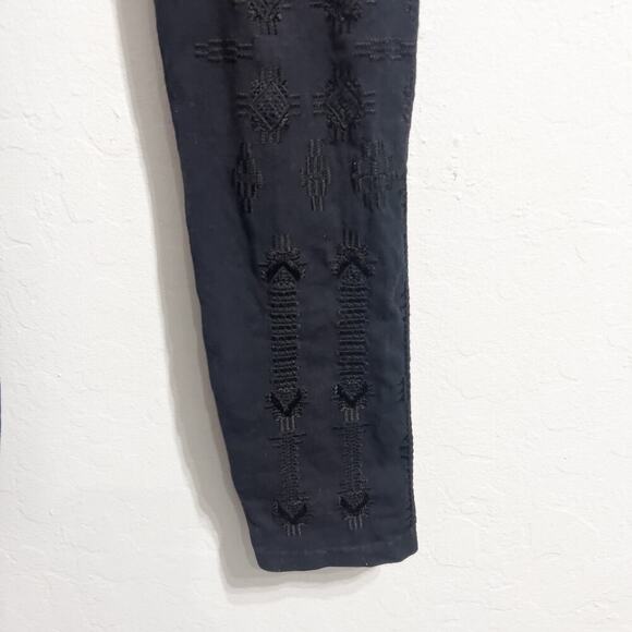 JW Johnny Was Leggings Small Black Embroidered Stretch Boho Cotton Pull On - Picture 6 of 8
